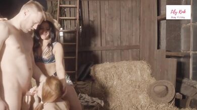 Mature Bisexual Cowgirls Pegging Fuck Threesome With Younger Stable Boy In Barn