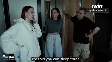 Step Mom and Step Sister Share Bed with Step Son in Wild Hotel Fuck (feat. Ghomestory)
