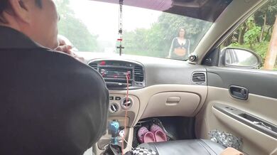Old taxi driver fucks busty stepmother MILF outdoors