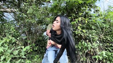Teen stepdaughter fucked in the woods with big ass and boots creampie
