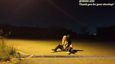 Street Sex Cowgirl Missionary On Asphalt With Perforated Jeans Pussy Dripping Gushing