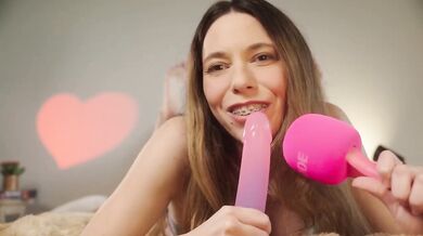 Braces ASMR Mouth Sounds And Up Close Dildo Sucking Sloppy Messy Blowjob Brunette Milf Amateur POV