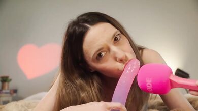 Braces ASMR Mouth Sounds And Up Close Dildo Sucking Sloppy Messy Blowjob Brunette Milf Amateur POV