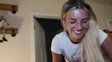 My 18 Year Old Blonde Stepsister Caught Me and Gave Amateur Blowjob With Facial Cumshot