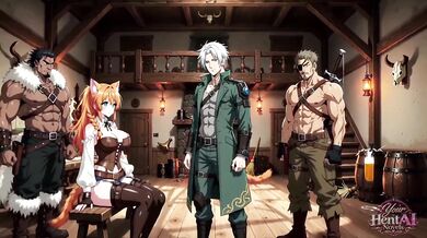 Busty Neko Waitress Destroyed Gushing Choked By Muscular Men With Huge Cock