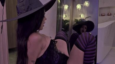 Horny Little Witch Plays With Dildo On Halloween Night Carolina Guerrero Destroyed Gushing Choked