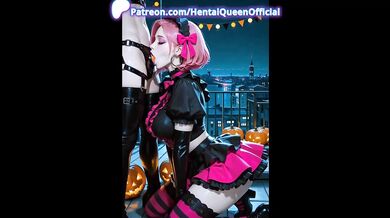 Halloween Lesbian Couple Strap-On Sex Destroyed Gushing Choked Oiled Big Tits Big Ass Outdoor Latex