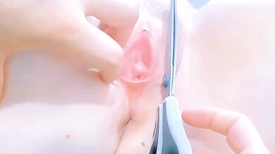 Pink Pussy Cameltoe Squat Standing Masturbation Guided By Him Tight Innie Closeup
