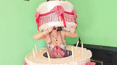 Birthday Cake Surprise Dancing Stripper With Anal Plug Brings Big Tits POV Blowjob Until Face Covered In Cum