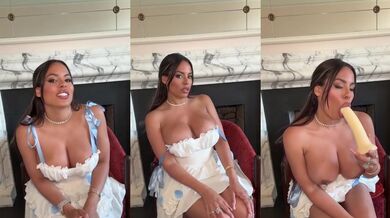 Luna Star Strips in White Dress and Toys Her Shaved Latina Pussy