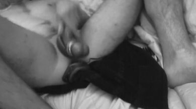 Blowing a huge load on the couch with a big cumshot and gay dildo assplay