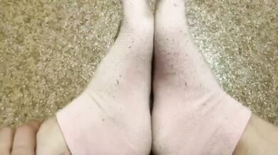 Dirty White Socks And Feet Destroyed After Long Day For Soles Worship