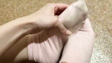 Dirty White Socks And Feet Destroyed After Long Day For Soles Worship