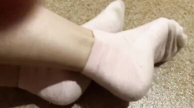 Dirty White Socks And Feet Destroyed After Long Day For Soles Worship