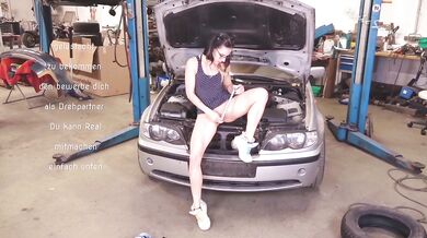 Petite German Girl Masturbates in Mechanic Garage with Ratchet Gushing Mega Orgasm