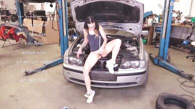 Petite German Girl Masturbates in Mechanic Garage with Ratchet Gushing Mega Orgasm