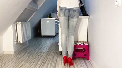 Desperate Piss in Jeans Kitchen Then Piss on Ass Tits and Mouth