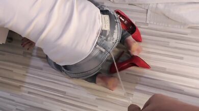 Desperate Piss in Jeans Kitchen Then Piss on Ass Tits and Mouth