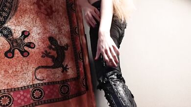 Topless Beauty Pisses Through Her Ruined Leather Trousers Destroyed Gushing Choked