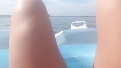 Girl Sunbathing On The Beach Destroyed By Public Masturbation And Pissing In The Sea