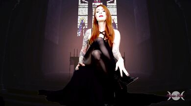 Unholy Executrix Femdom POV Demon Girl Pantyhose Tease High Heels Stiletto Heels Red Head Religious Blasphemy Tattoo Crossed Legs Free Preview