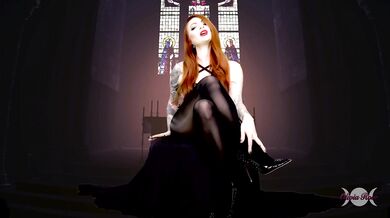 Unholy Executrix Femdom POV Demon Girl Pantyhose Tease High Heels Stiletto Heels Red Head Religious Blasphemy Tattoo Crossed Legs Free Preview