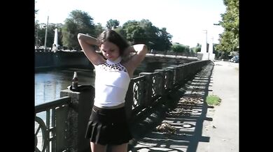 Brunette Babe Provokes Public Fuck With Desperate Pee Dance Strip