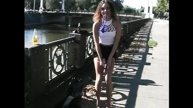 Brunette Babe Provokes Public Fuck With Desperate Pee Dance Strip