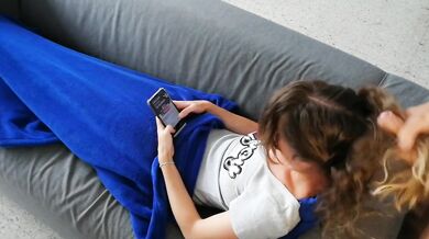 Piss Drenches Long Hair on Sofa While Cumsoaked Face Gushes Messy