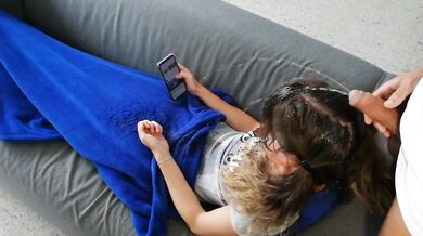 Piss Drenches Long Hair on Sofa While Cumsoaked Face Gushes Messy