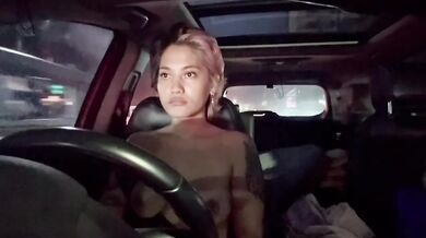 Hairy Armpit Tattooed Filipina Sucking Own Tits While Driving Naked And Smoking