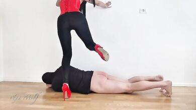 Italian Mistress Nya Milf Destroyed Slave with Hard Slaps Kicks and Back Ride Spanking