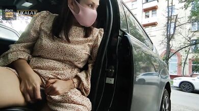 Public Exhibitionist Masturbation In Car With Door Open Pissing In Dress Shaved Pussy