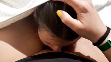 POV Balcony Overlooking Sea Risky Lesbian Sex Brunette Cunt Licking Gushing Cum Drip