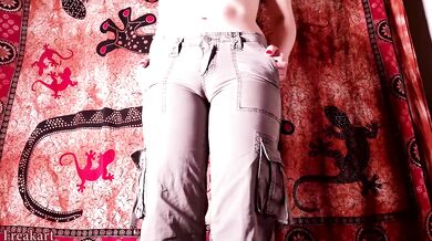 Relaxed Solo Girl Pissing Her Cargo Pants With Wet Golden Shower And Omorashi