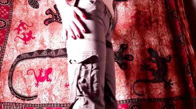 Relaxed Solo Girl Pissing Her Cargo Pants With Wet Golden Shower And Omorashi