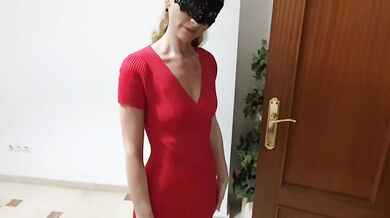 Try On Flashing Pussy In Tight Red Dress Bending Over Big Natural Tits Hot Wife