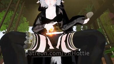 White Hair Strapped Hentai Babe Robe Doms Steps on You Thigh High Strips Down POV Lap Dance