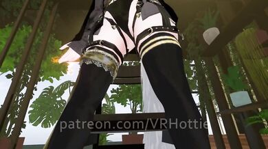White Hair Strapped Hentai Babe Robe Doms Steps on You Thigh High Strips Down POV Lap Dance