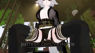 White Hair Strapped Hentai Babe Robe Doms Steps on You Thigh High Strips Down POV Lap Dance