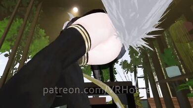 White Hair Strapped Hentai Babe Robe Doms Steps on You Thigh High Strips Down POV Lap Dance