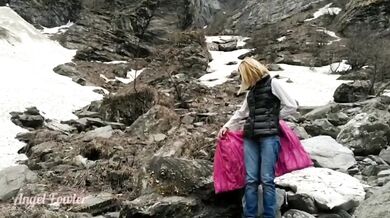 Teen Stripping Outside Destroyed by Puffy Jacket up to Nude Angel Fowler