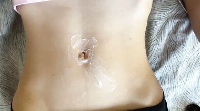 White Cream Dripping on My Navel During Navel Massage and Belly Play
