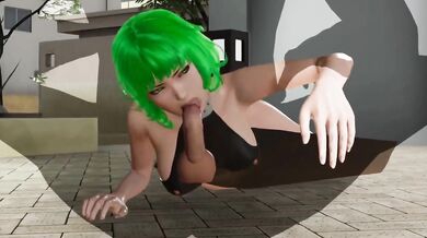 Tatsumaki Green Haired Teen Destroyed by Psycho Fast Blowjob Retching