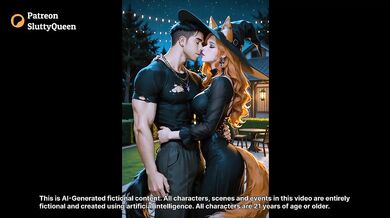 Redhead Fox Witch Girl Outdoor Halloween Night Doggy Blowjob Kissing Stockings Big Ass Tail AI Generated