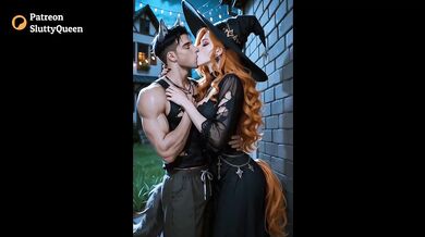 Redhead Fox Witch Girl Outdoor Halloween Night Doggy Blowjob Kissing Stockings Big Ass Tail AI Generated