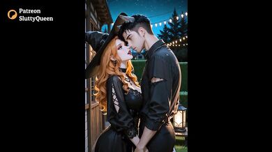Redhead Fox Witch Girl Outdoor Halloween Night Doggy Blowjob Kissing Stockings Big Ass Tail AI Generated