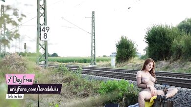 German amateur girl caught masturbating in public with big natural tits