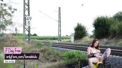 German amateur girl caught masturbating in public with big natural tits