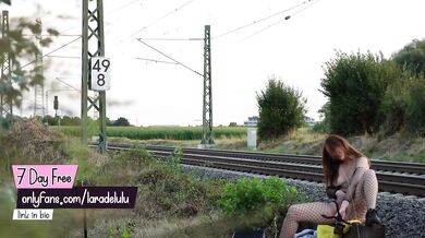 German amateur girl caught masturbating in public with big natural tits